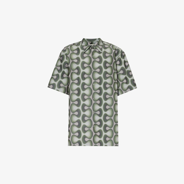 Тканая рубашка свободного кроя cassidye с абстрактным узором Dries Van Noten, хаки