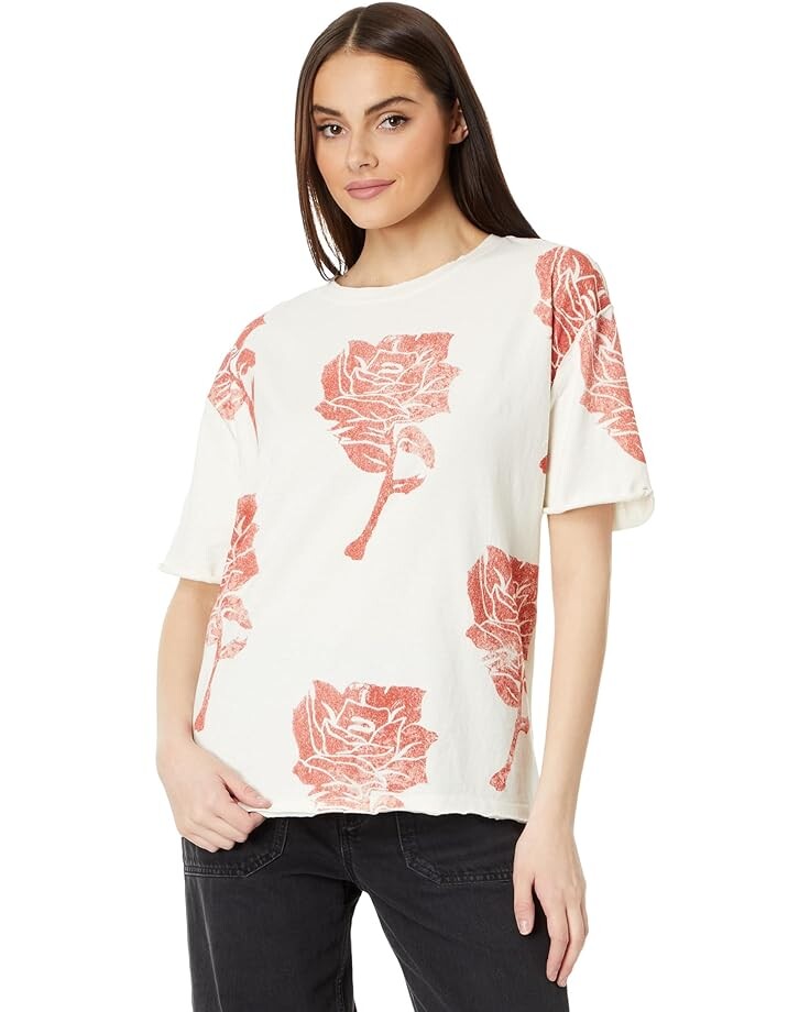

Футболка Free People Painted Floral, слоновая кость, Бежевый