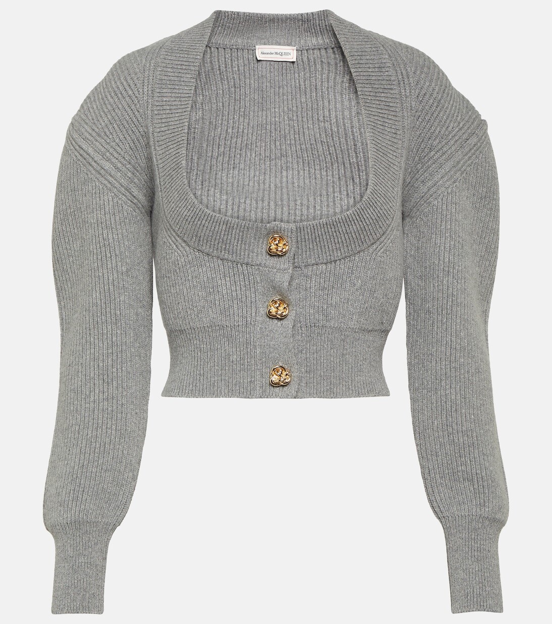 

Укороченный кардиган из шерсти и кашемира Alexander Mcqueen, серый