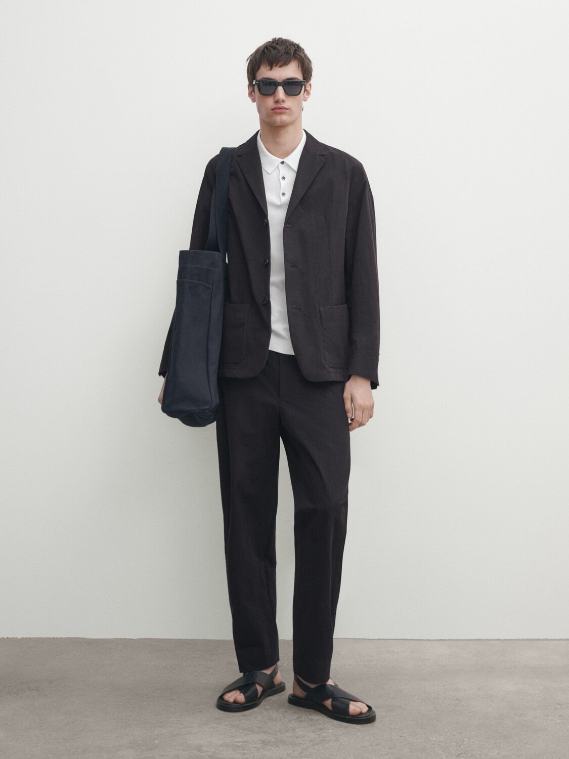 

Костюмный пиджак из технического хлопка Massimo Dutti, синий
