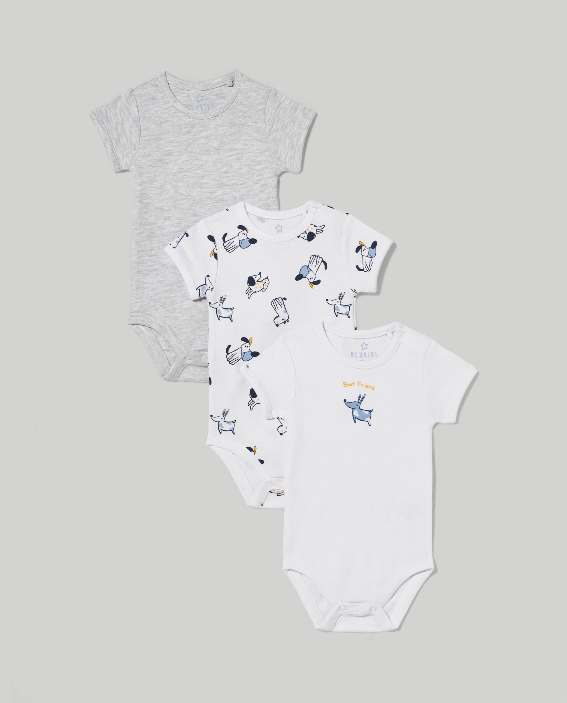 Набор из 3 боди с короткими рукавами для новорожденных., светло-серый меланж