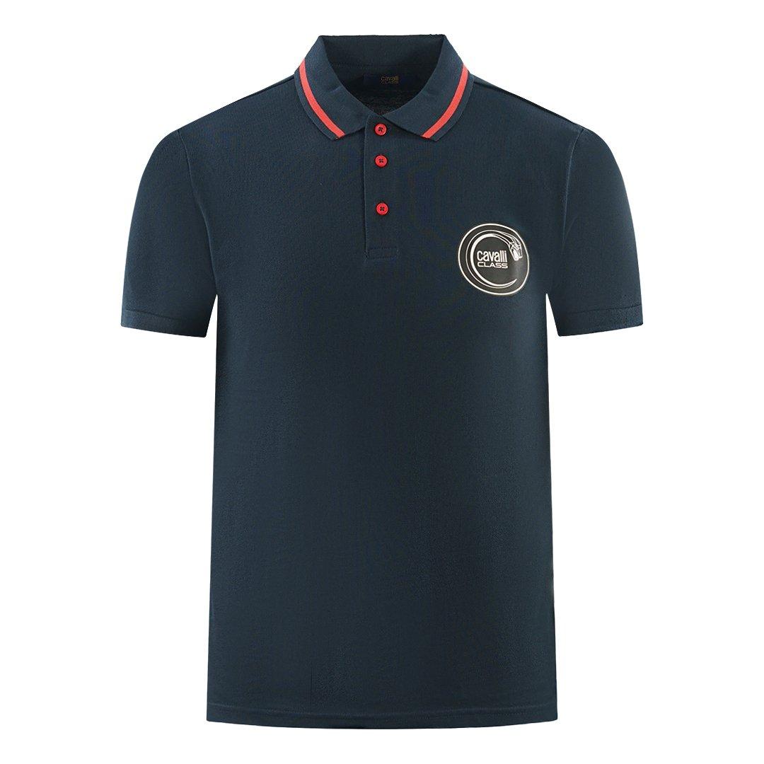 цена Темно-синяя рубашка-поло с круглым змеиным логотипом Cavalli Class, синий