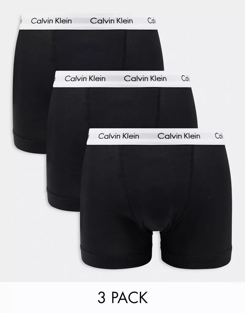 Черные трусы-шорты Calvin Klein Cotton Stretch (3 шт.) трусы calvin klein cotton stretch classic fit 3 шт размер xl 102 107 см серый белый черный мультиколор
