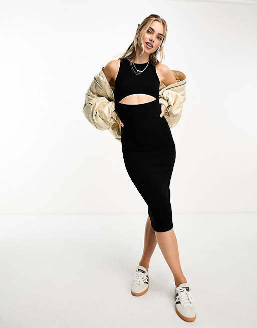 

Черное платье миди-гонщицы с вырезами Pull&Bear, Черный