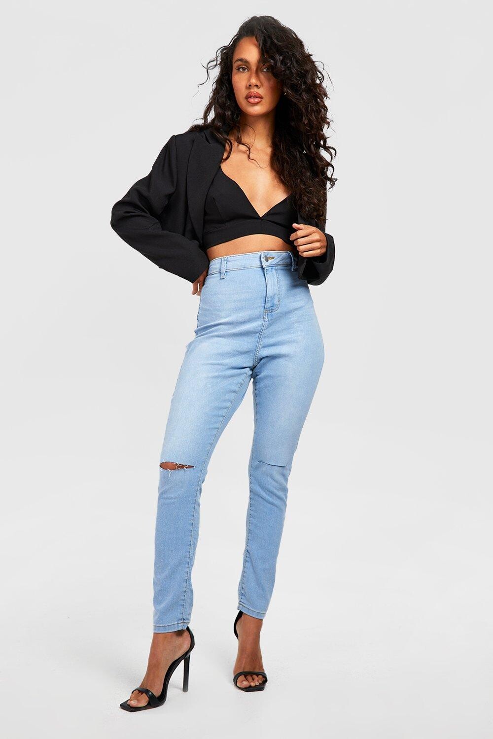 

Джинсы скинни с высокой посадкой basics Boohoo, синий