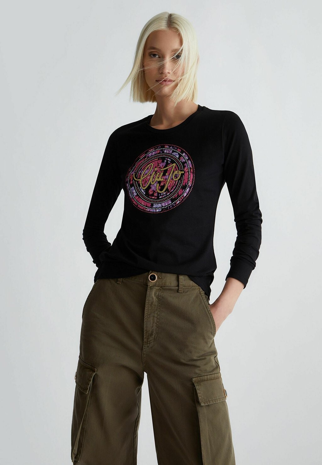 

Футболка с длинными рукавами With Logo And Gemstones LIU JO, цвет black floral