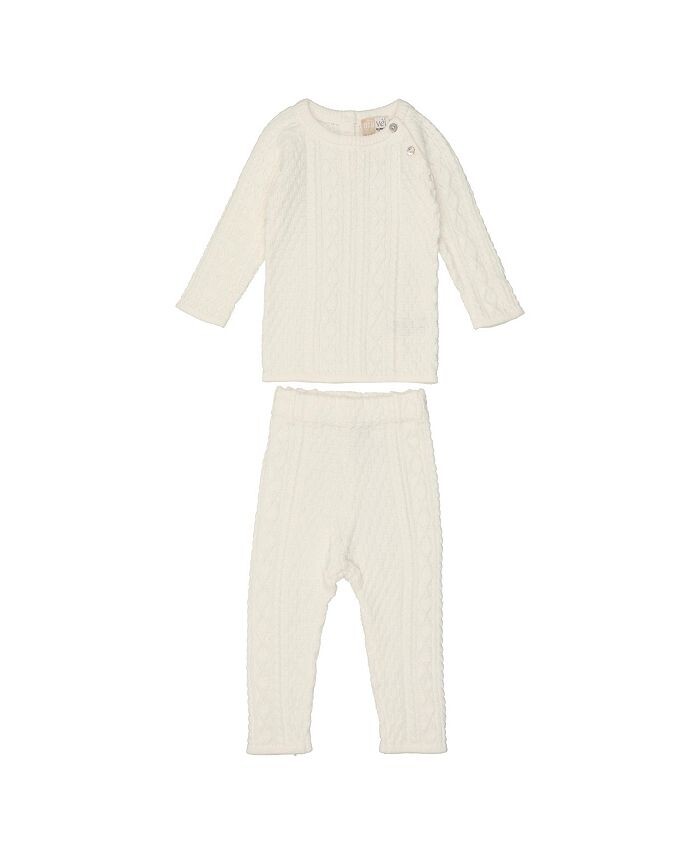 

Вязаный топ Noovel и штаны на ножке для маленьких девочек, комплект из 2 предметов Maniere, слоновая кость/кремовый