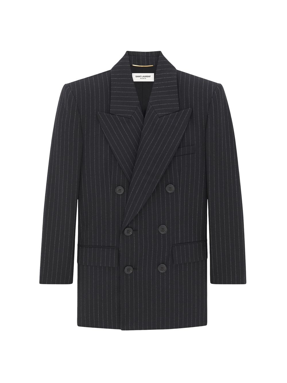 

Двубортный блейзер из фланели в полоску Rive Gauche Saint Laurent, Черный