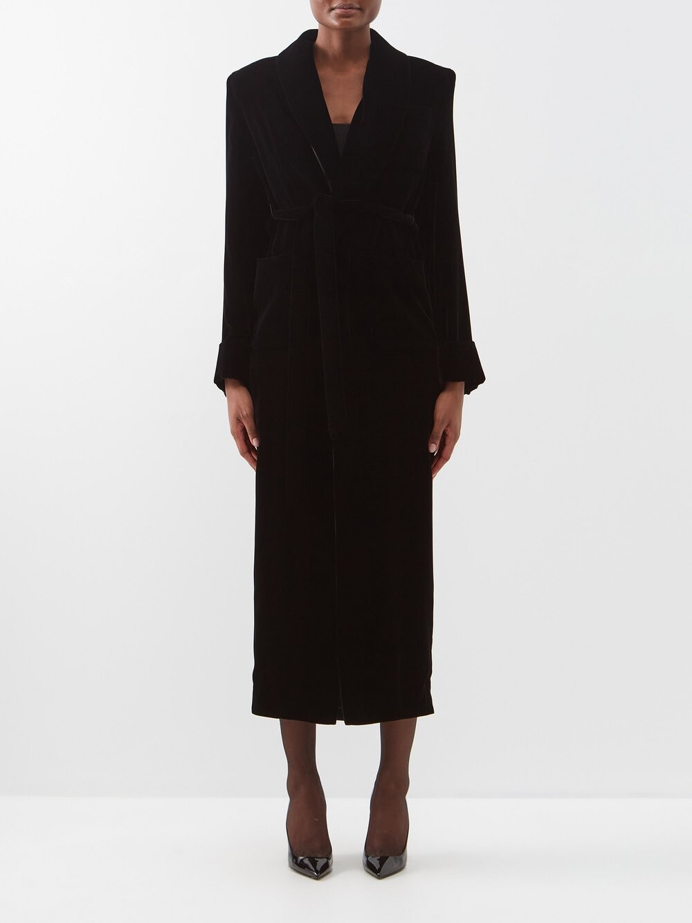 

Бархатное пальто-халат с поясом Saint Laurent, черный