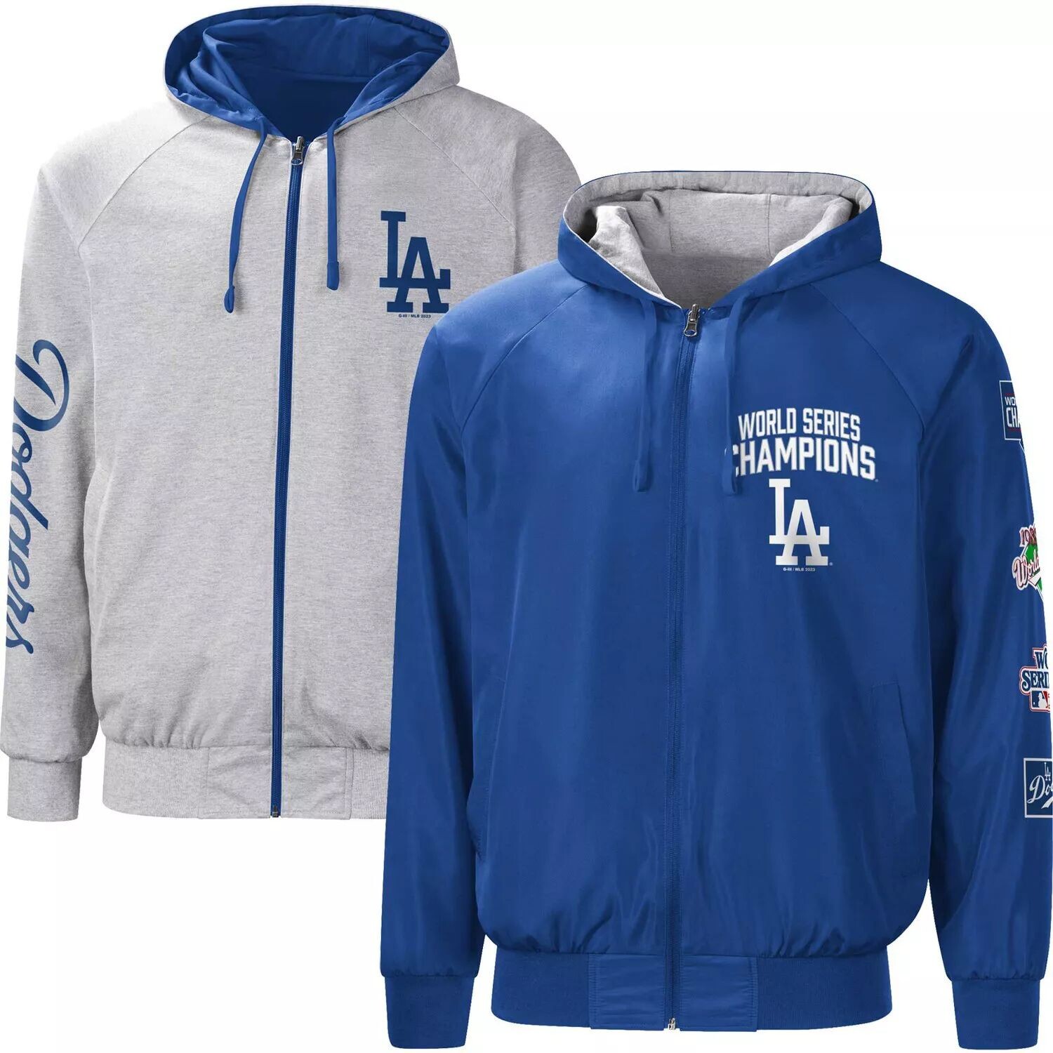 

Мужская спортивная куртка Carl Banks Royal/Gray Los Angeles Dodgers Southpaw двусторонняя куртка реглан с капюшоном и молнией во всю длину G-III