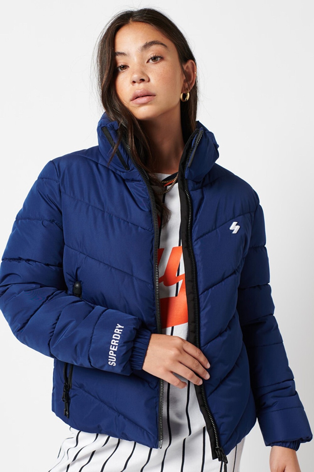

Спортивный пуховик без капюшона Superdry, синий