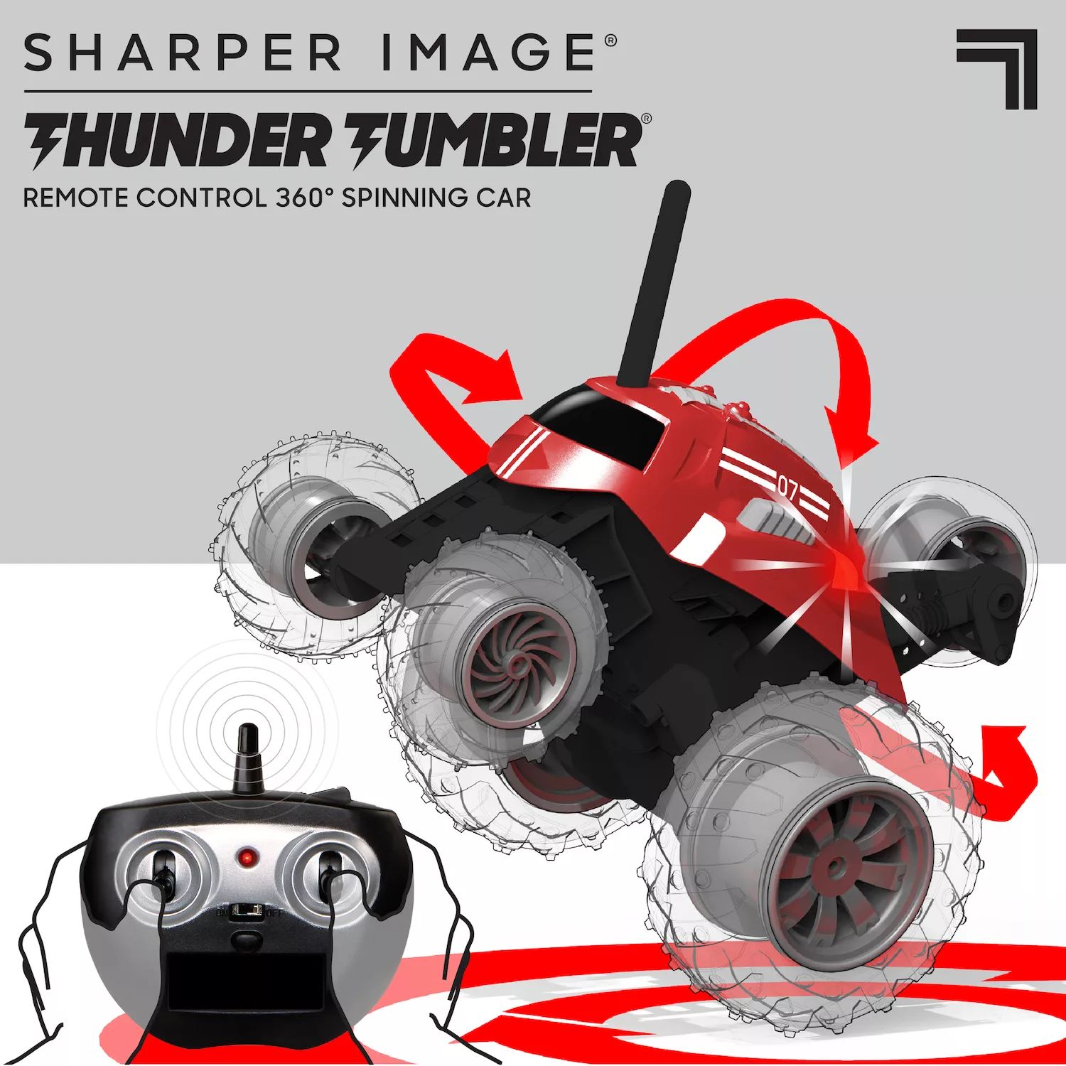 Игрушечная радиоуправляемая машинка Sharper Image Thunder Tumbler  мини-грузовик с вращающимися трюками на пульте дистанционного управления  гоночные сальто и трюки 5 м колесом 27 МГц красный