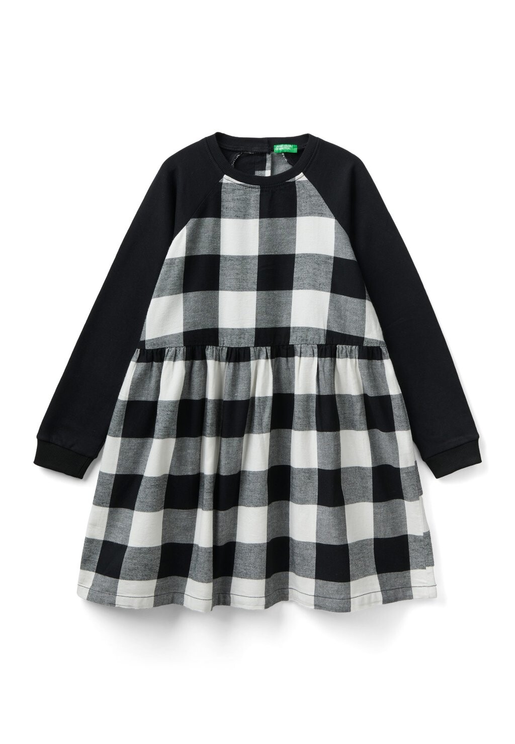

Летнее платье Yarn-Dyed Checked Sleeves Collar And United Colors of Benetton, черный