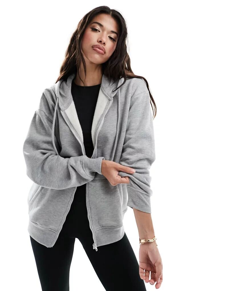 

Серая меланжевая куртка оверсайз с капюшоном ASOS