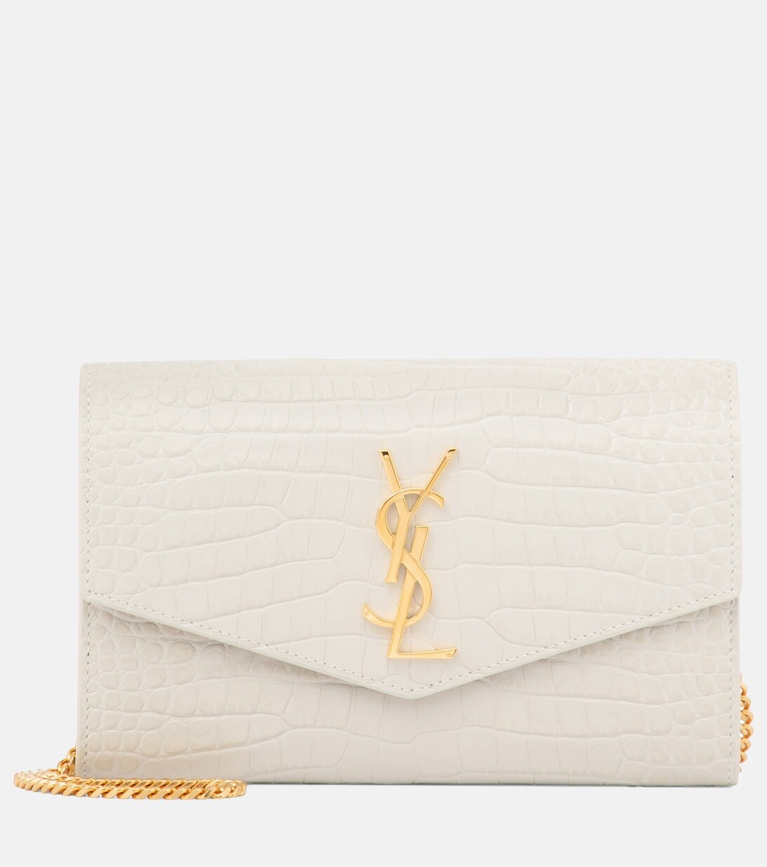 

Кошелек Uptown из кожи с эффектом крокодила на цепочке Saint Laurent, белый