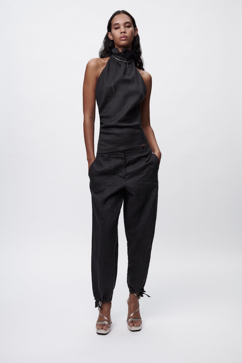 

Топ из льна Zara, черный