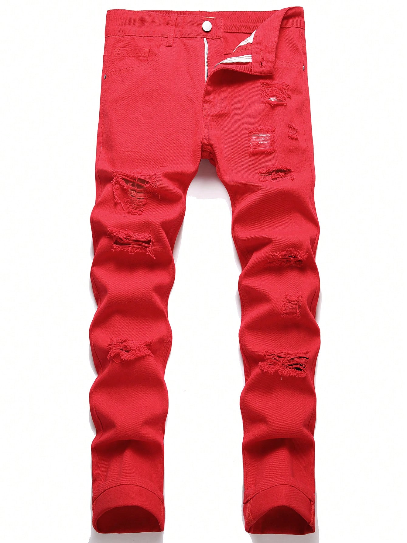 Мужские однотонные рваные джинсы, красный