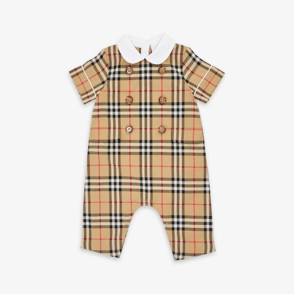 

Комбинезон из эластичного хлопка в клетку 1-12 месяцев Burberry, бежевый