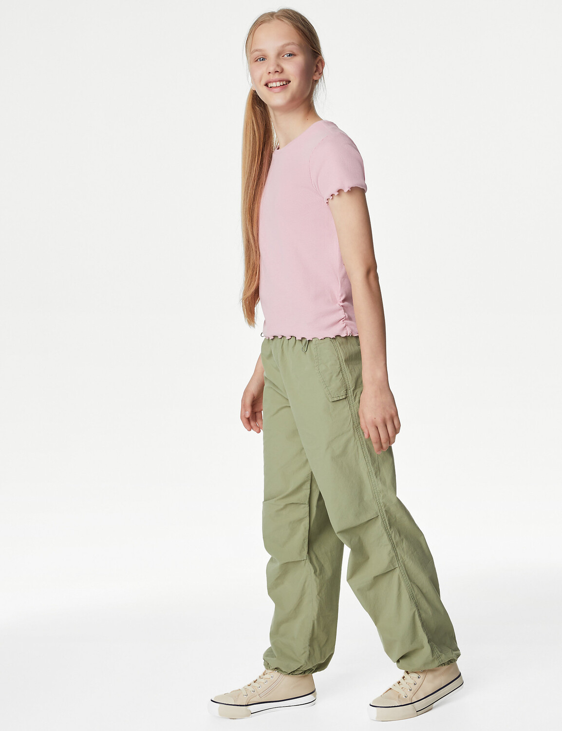 

Хлопковая футболка со сборками (6–16 лет) Marks & Spencer, розовый