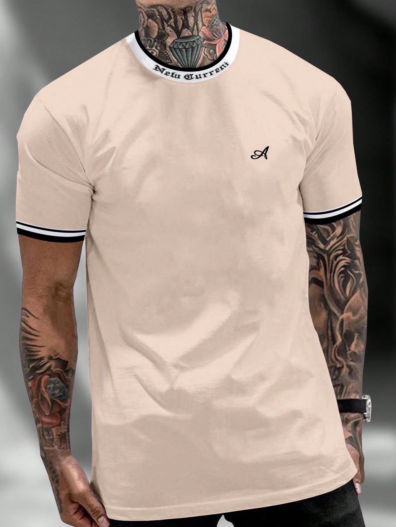 Мужская футболка с контрастным буквенным принтом Manfinity Homme и декоративной окантовкой, хаки футболка мужская с контрастной отделкой madison 170 оранжевый белый размер xl