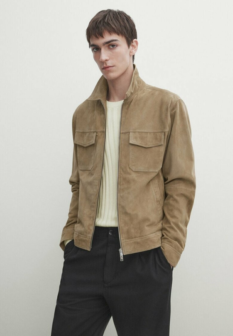 

Кожаная куртка TRUCKER Massimo Dutti, цвет light brown