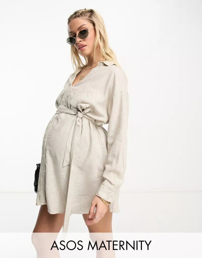 

Натуральное пляжное платье-рубашка с поясом ASOS DESIGN Maternity