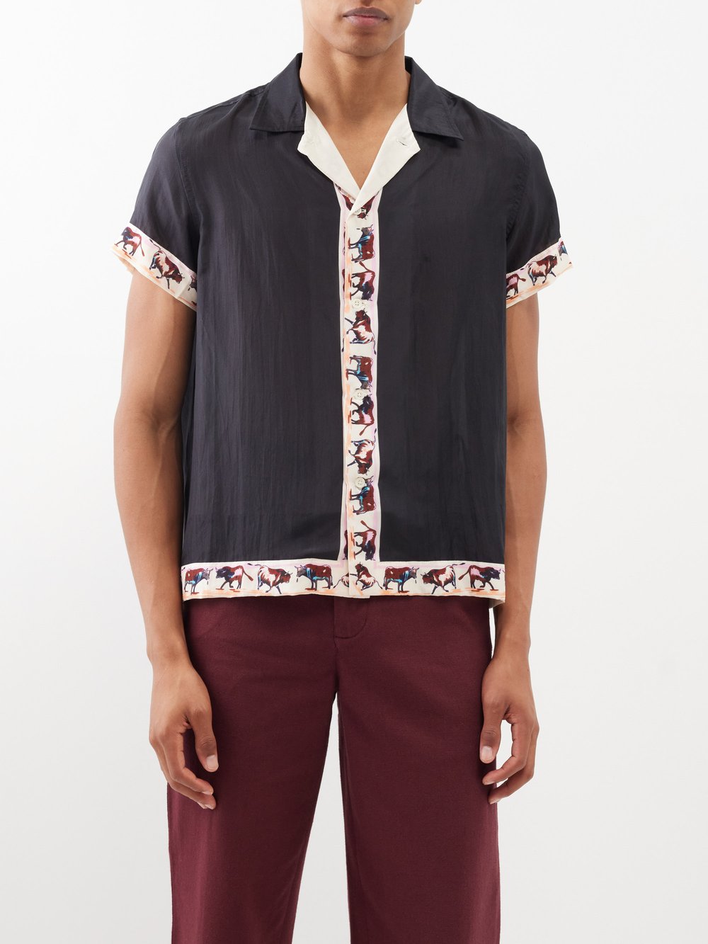 Шелковая рубашка taureau с короткими рукавами Bode, черный рубашка bode embroidered buttercup белый