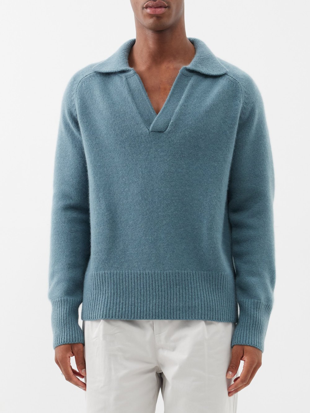 Кашемировый свитер-поло с открытым воротником mr clifton gate Arch4, синий