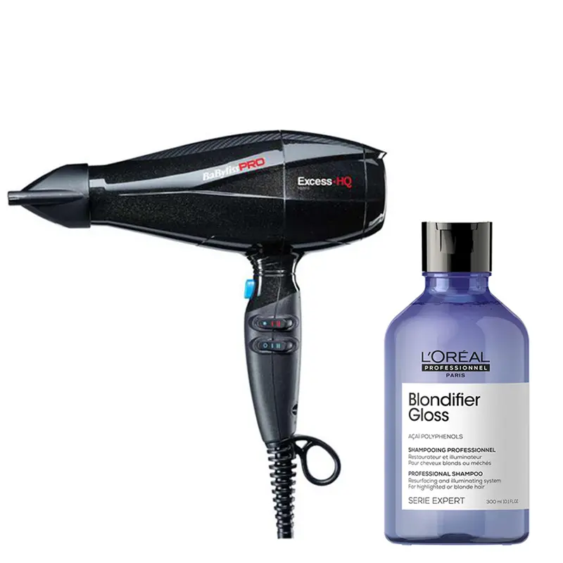 

Набор для волос: ионизационный фен 2600 вт Babyliss Pro Excess Hq And Blondifier Gloss, 300 мл
