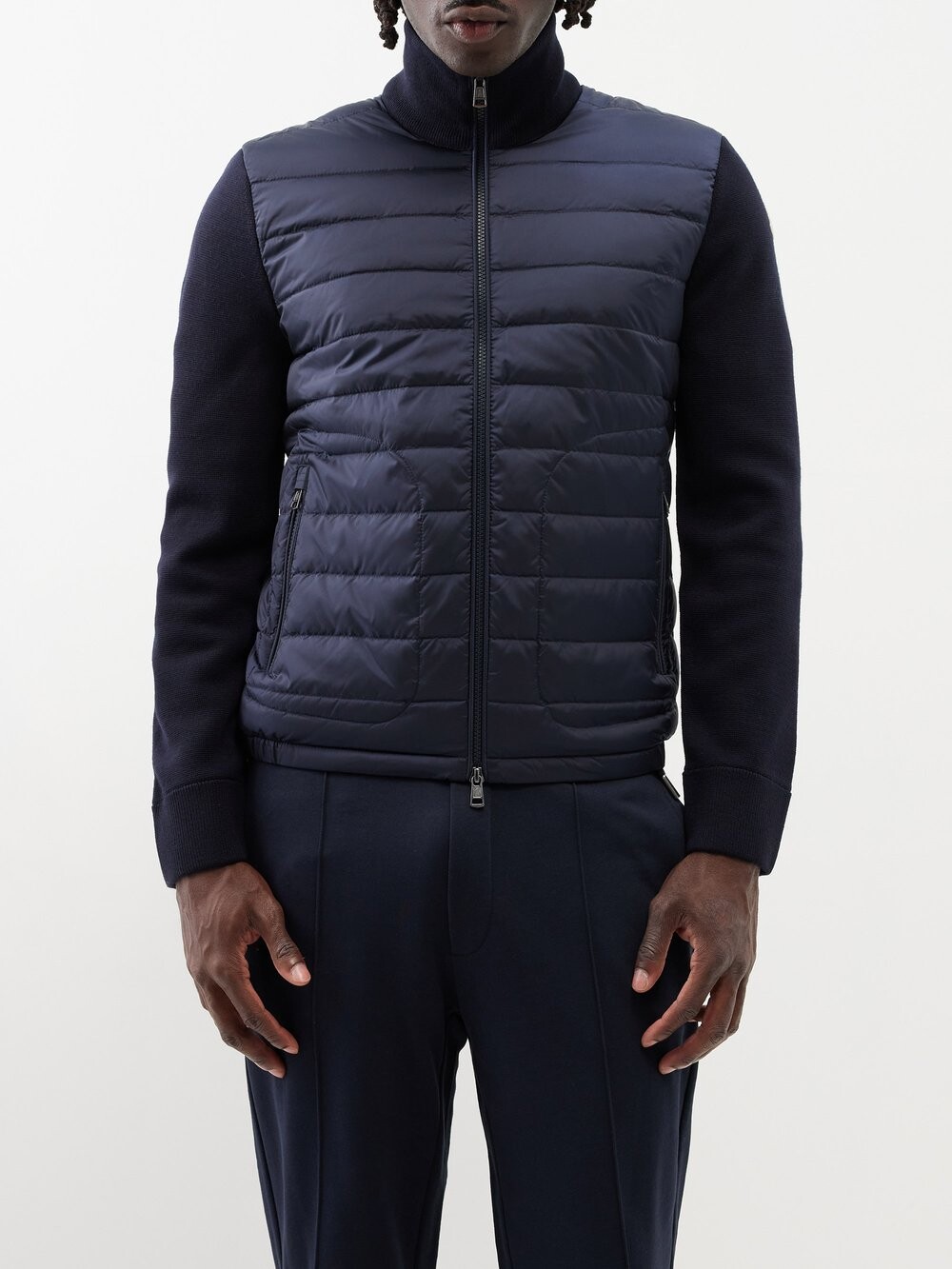 

Стеганая куртка из пуха и смесовой шерсти Moncler, синий