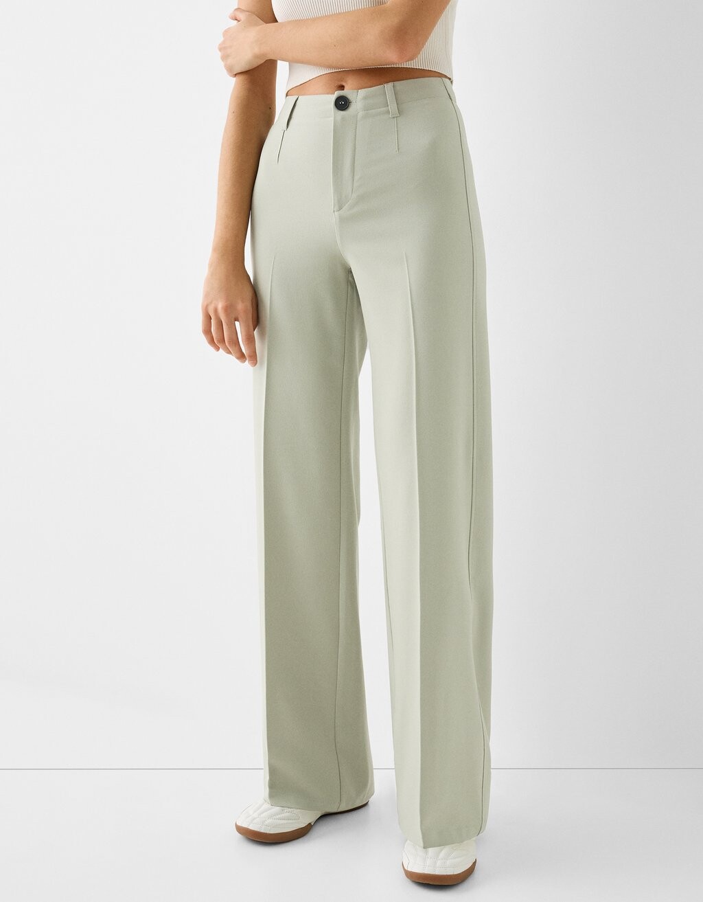 брюки blend wide leg next цвет khaki green Брюки WIDE-LEG TAILORED Bershka, цвет khaki