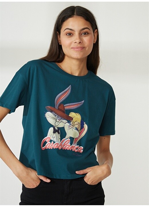 

Темно-зеленая женская футболка с принтом Looney Tunes Never Say Never, Зеленый