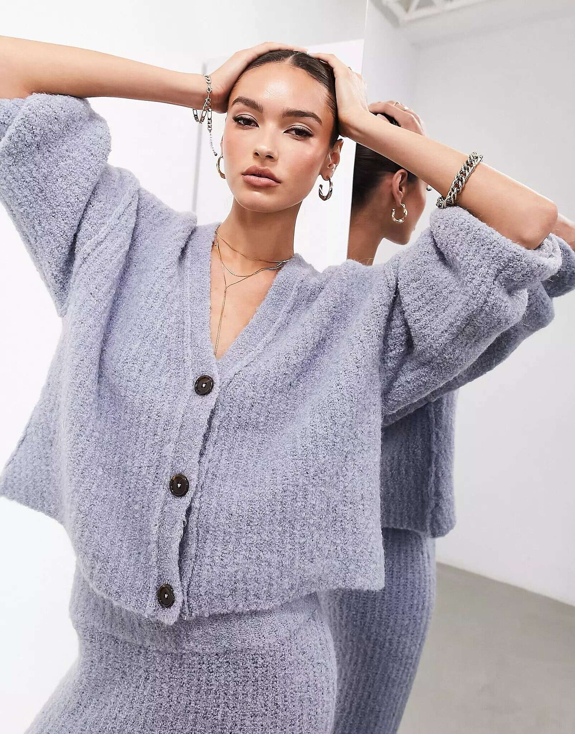 

Синий вязаный кардиган объемной вязки ASOS