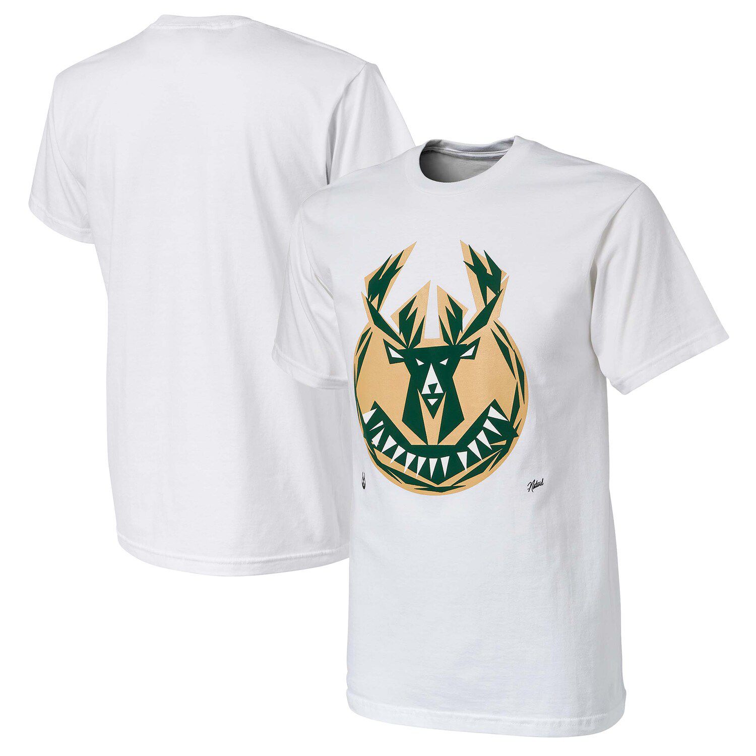 Мужская белая футболка NBA x Naturel Milwaukee Bucks без идентификатора вызывающего абонента