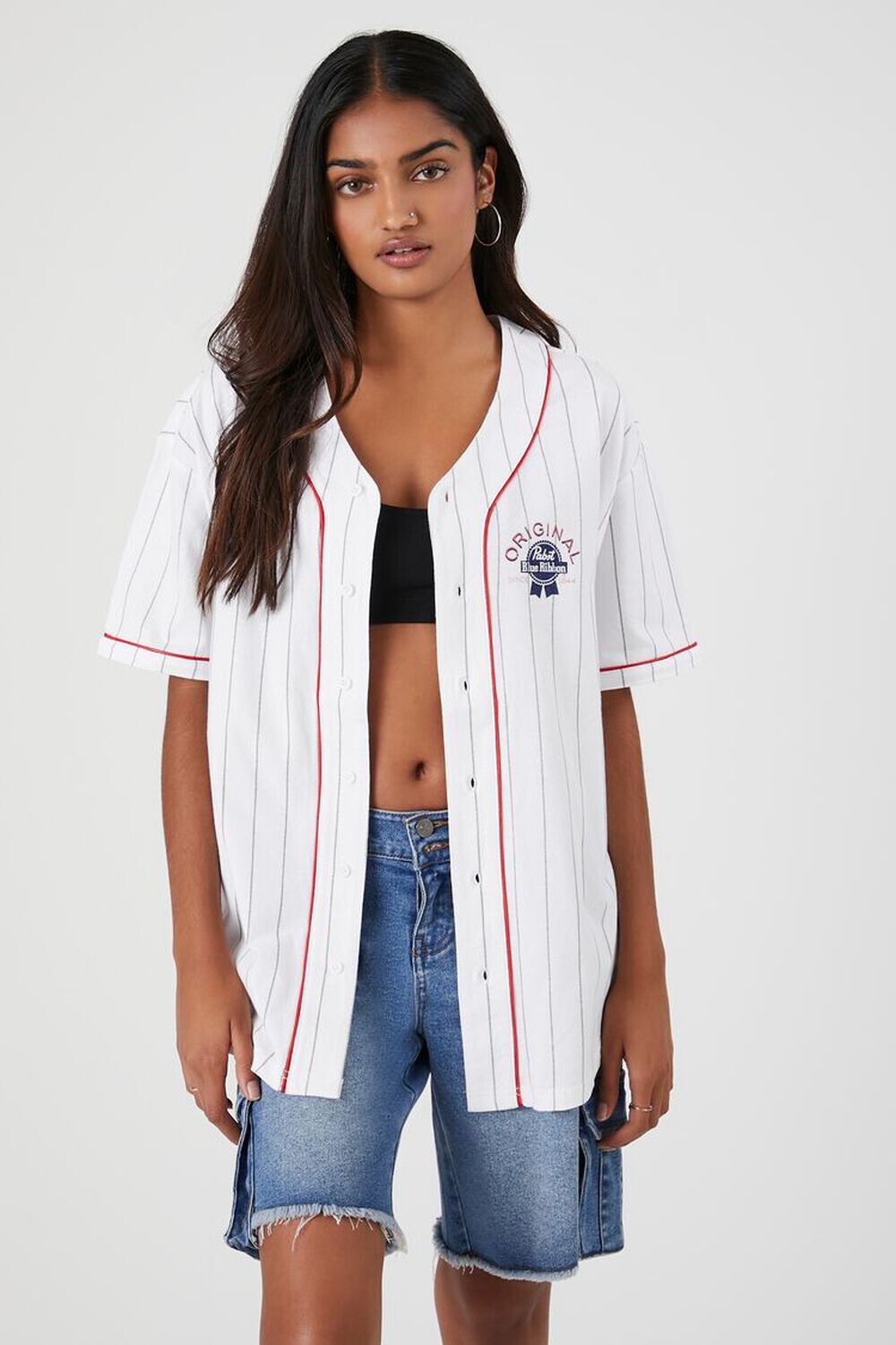 

Бейсбольная майка Pabst с синей лентой Forever 21, белый