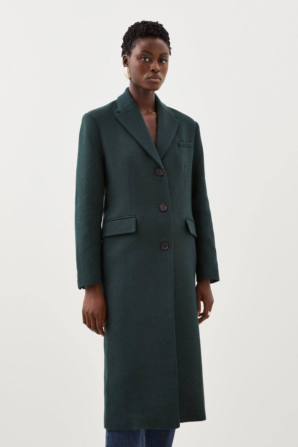 Итальянское однобортное пальто миди из смесовой шерсти Manteco Karen Millen, зеленый