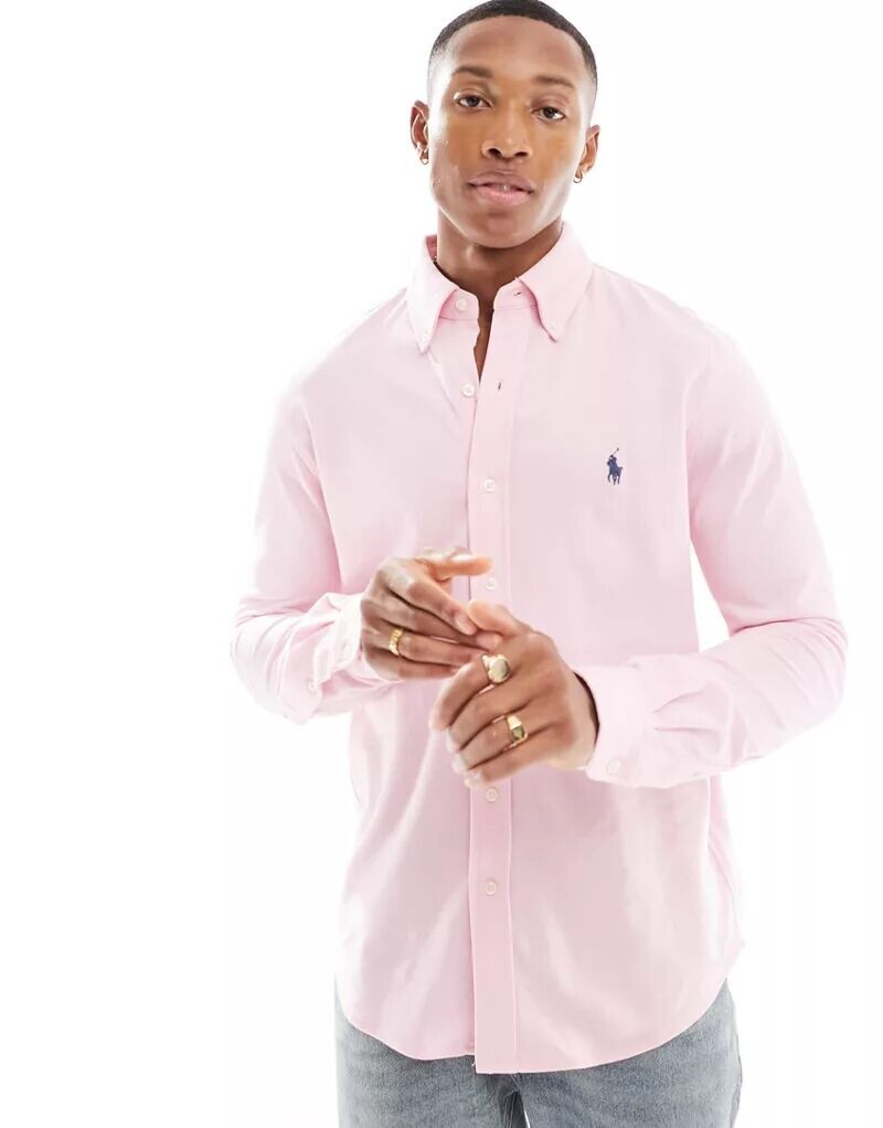 

Розовая рубашка из пике с фирменным логотипом Polo Ralph Lauren