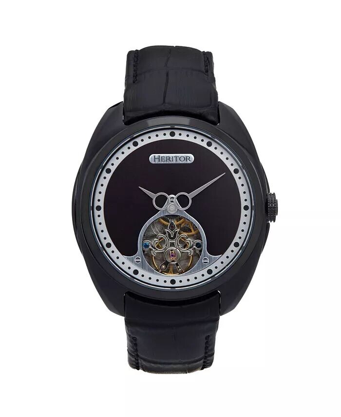 

Мужские римские кожаные часы - черные, 46 мм Heritor Automatic, черный