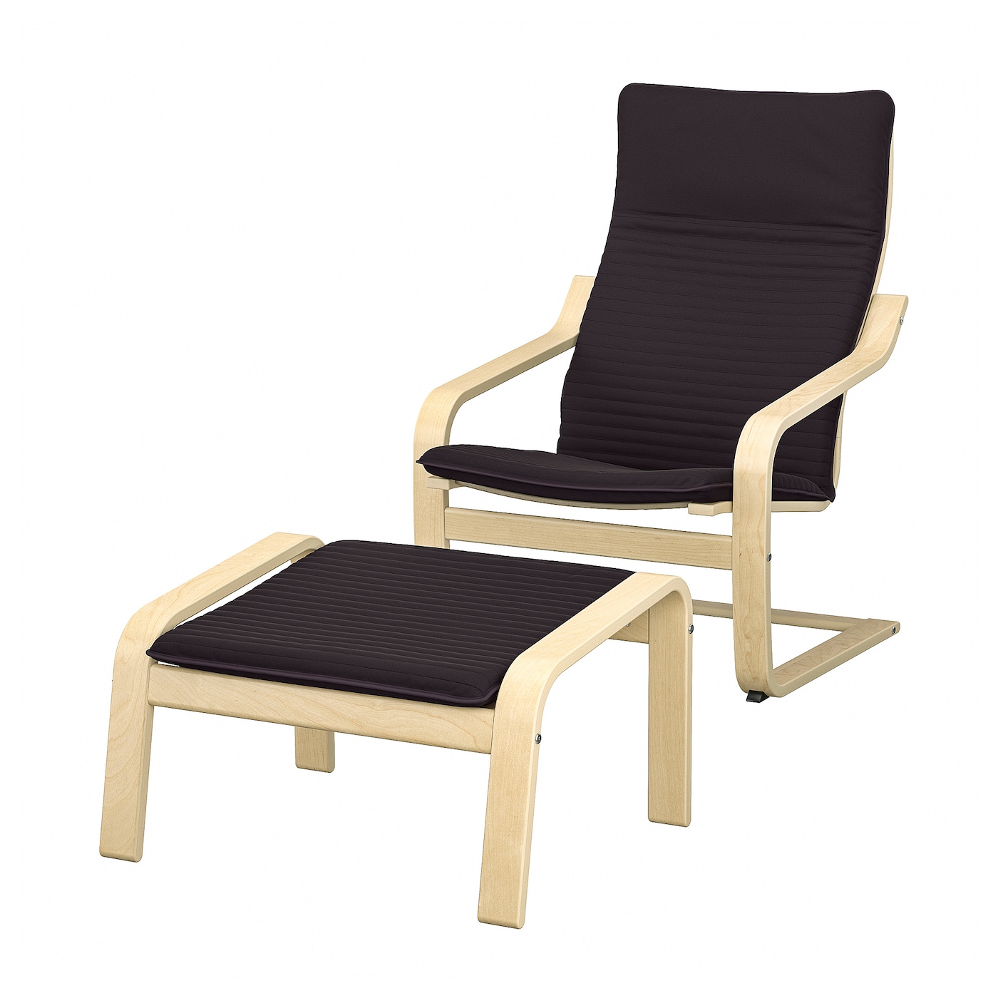 ПОЭНГ Кресло и подставка для ног, березовый шпон/Книса черный POÄNG IKEA