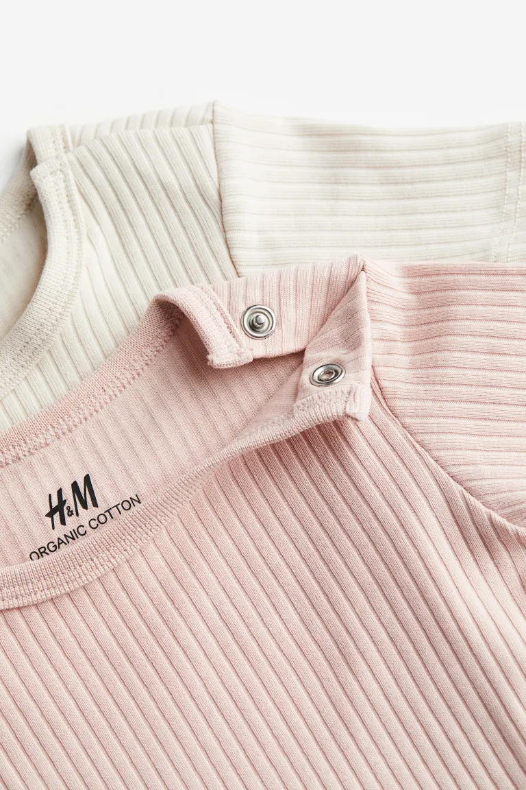 

2 пары футболок в рубчик H&M, бежевый