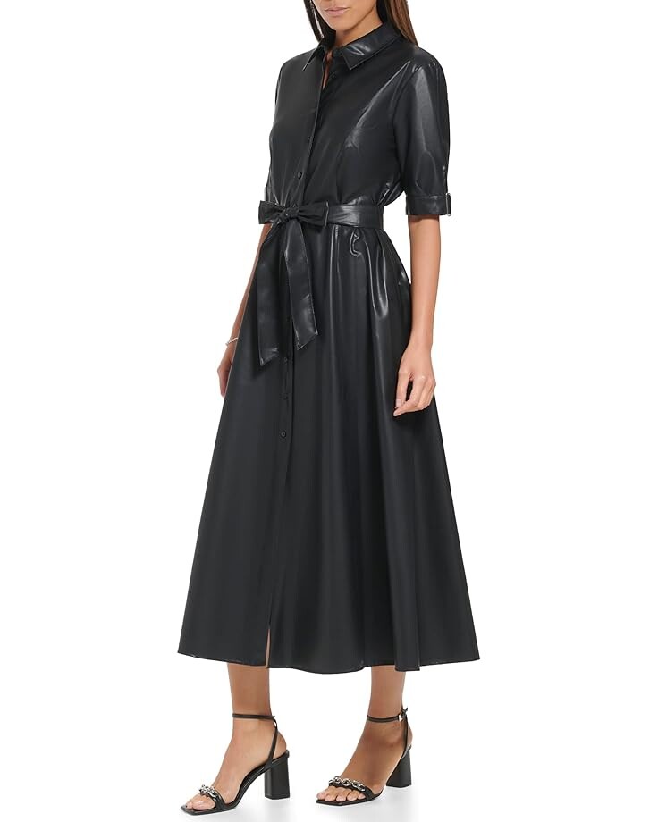 

Платье Calvin Klein Belted PU Shirtdress, черный