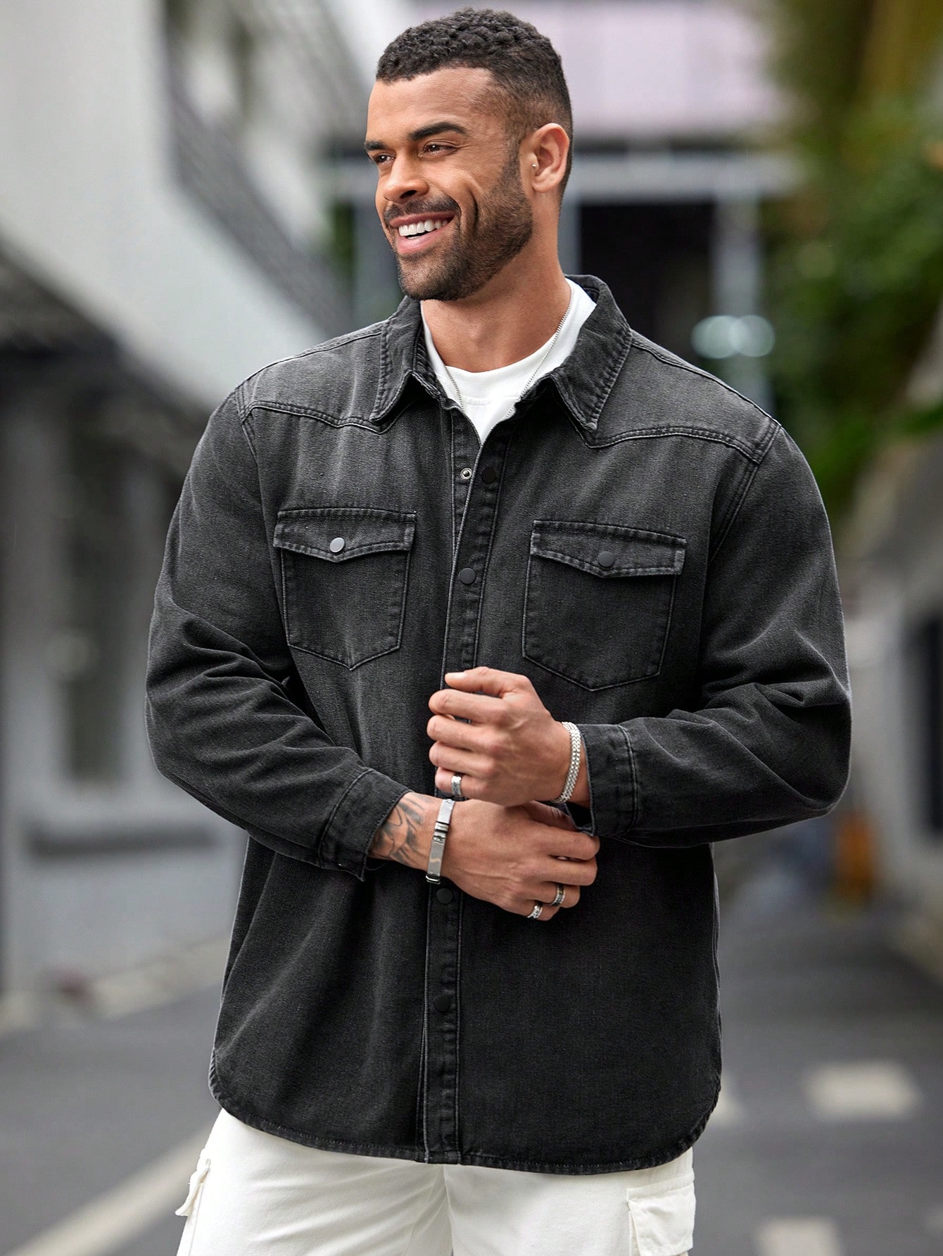Мужская повседневная джинсовая рубашка больших размеров Manfinity Homme, темно-серый