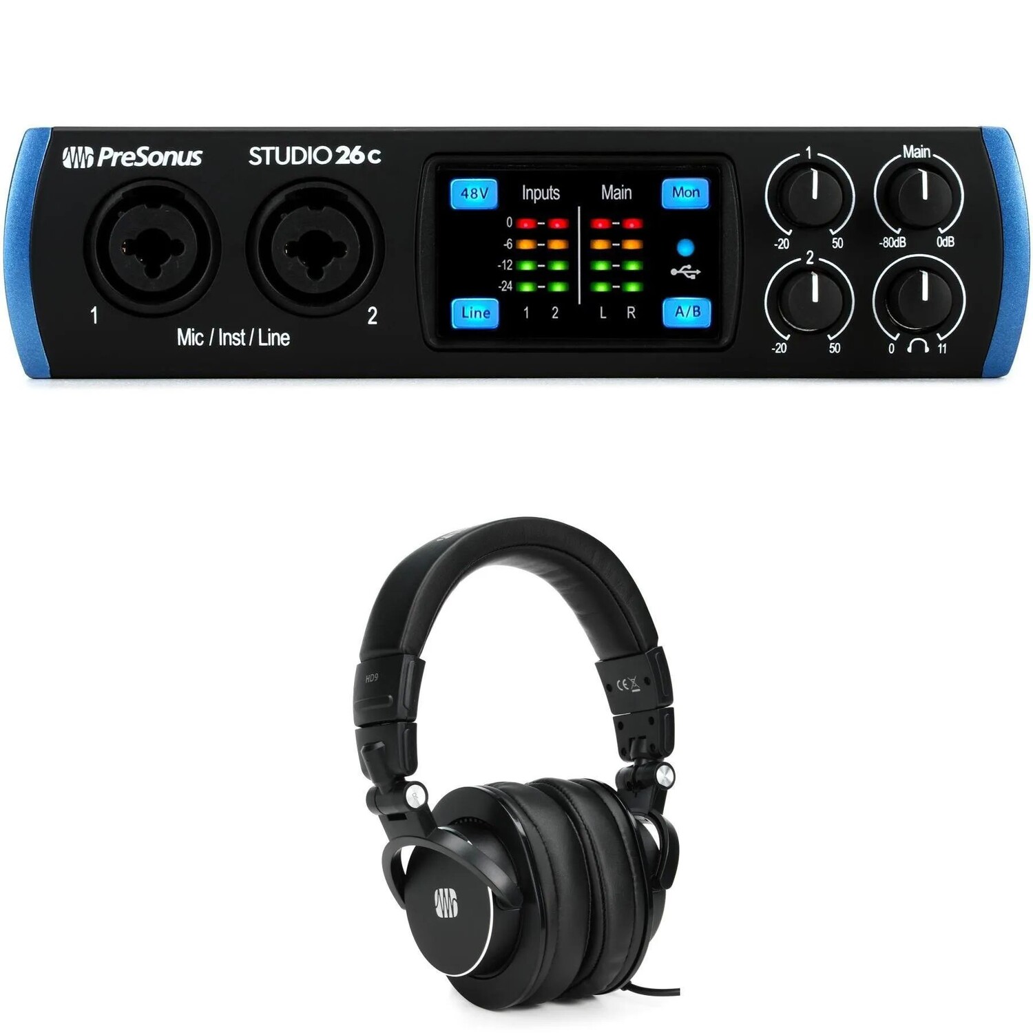 

Новый аудиоинтерфейс PreSonus Studio 26c USB-C и наушники