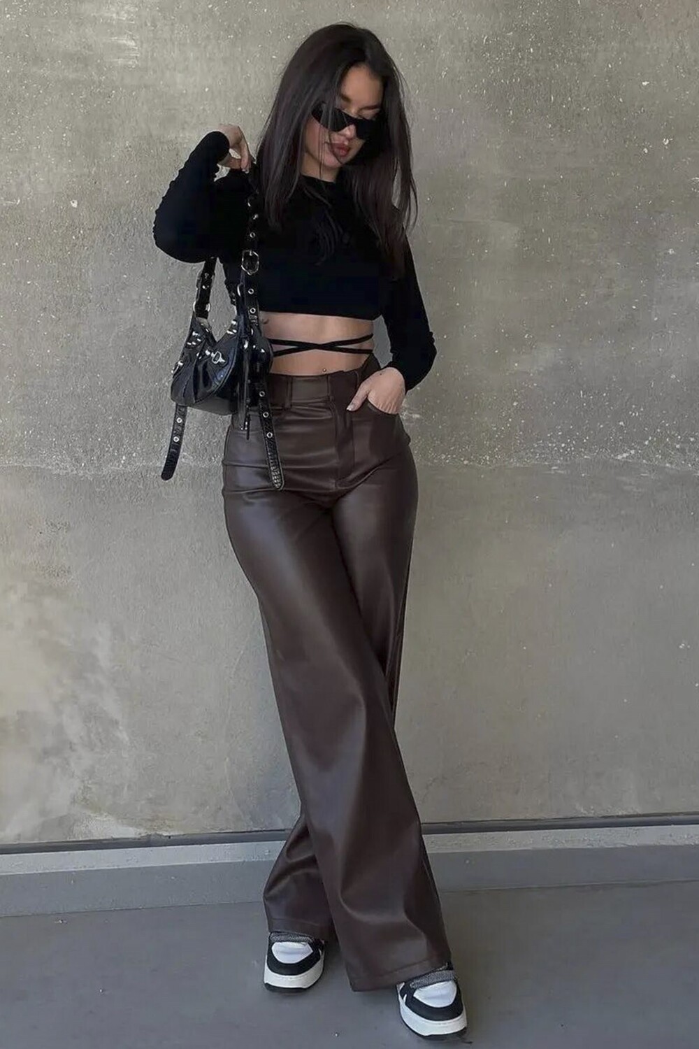 

Коричневые кожаные брюки Mad Girls Mg1316 Madmext, коричневый