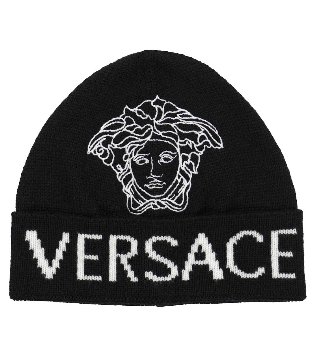 

Жаккардовая шерстяная шапка с логотипом Versace Kids, черный