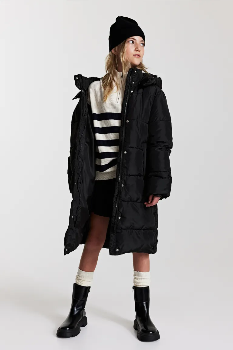 

Длинная стеганая куртка H&M, черный