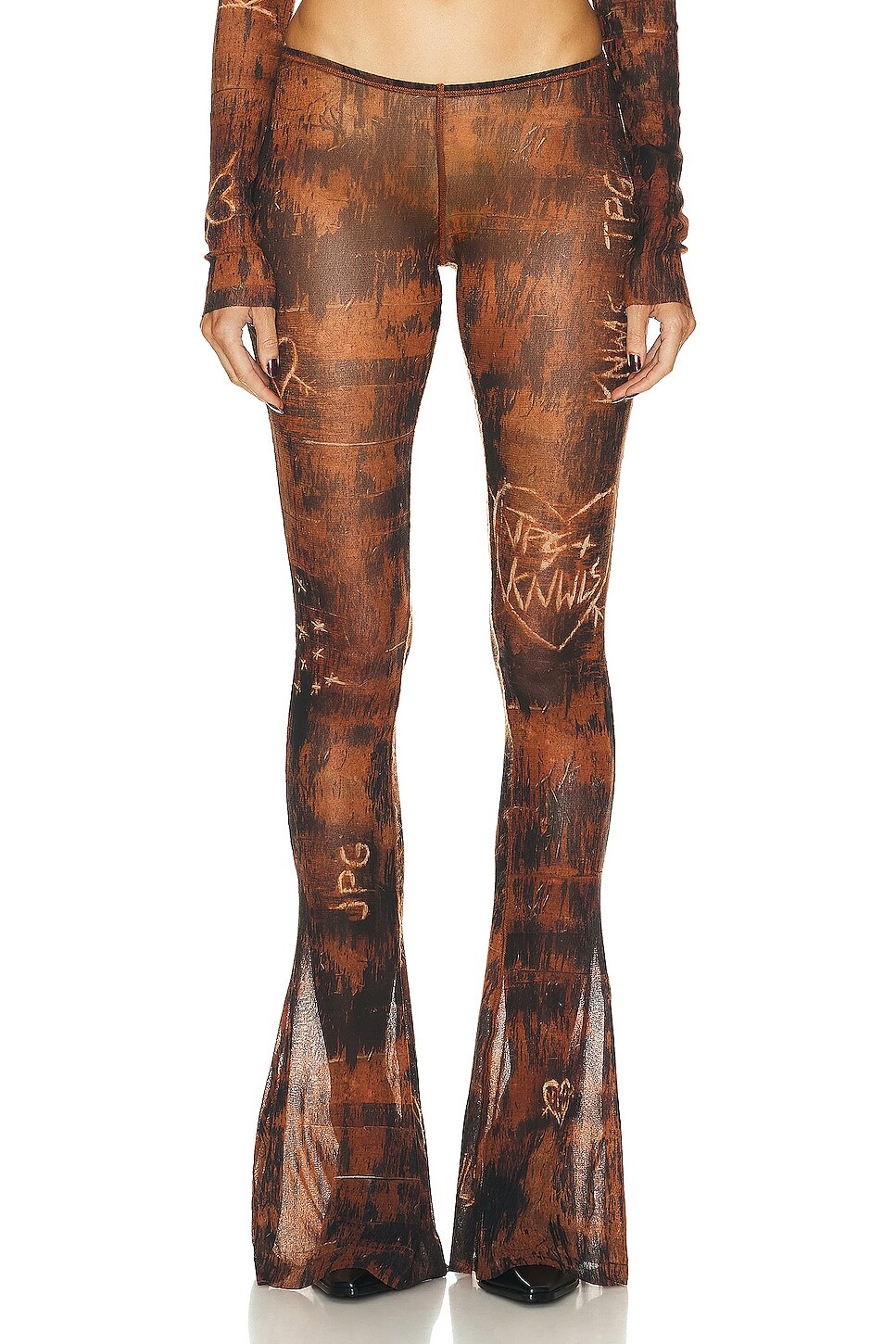 

Брюки Jean Paul Gaultier X KNWLS Low Waisted Scratch Wood Flare Legging, цвет Brown & Ecru