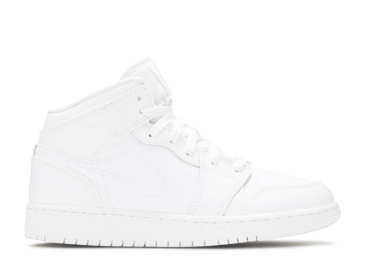 Кроссовки AIR JORDAN 1 MID GS 'TRIPLE WHITE', белый кроссовки air jordan 1 retro mid gs triple white белый