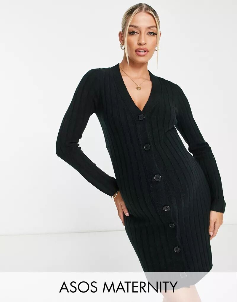 

Черное трикотажное платье мини с пуговицами ASOS DESIGN Maternity