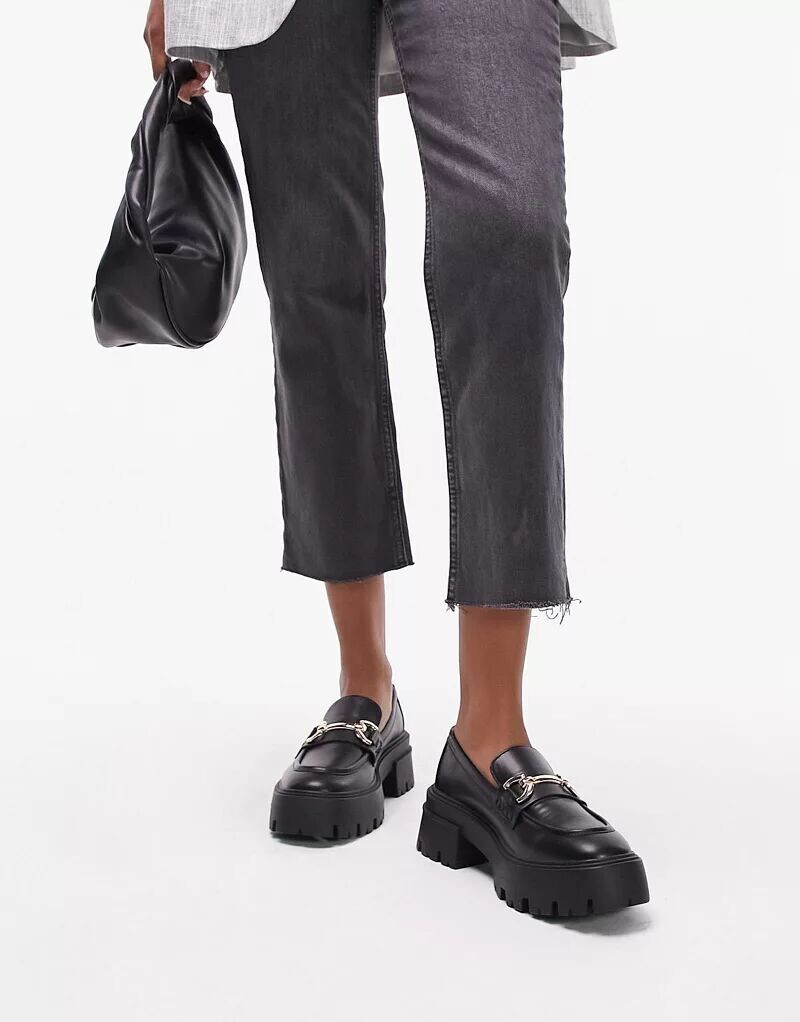 

Черные лоферы на массивной подошве с металлической отделкой Topshop Lex